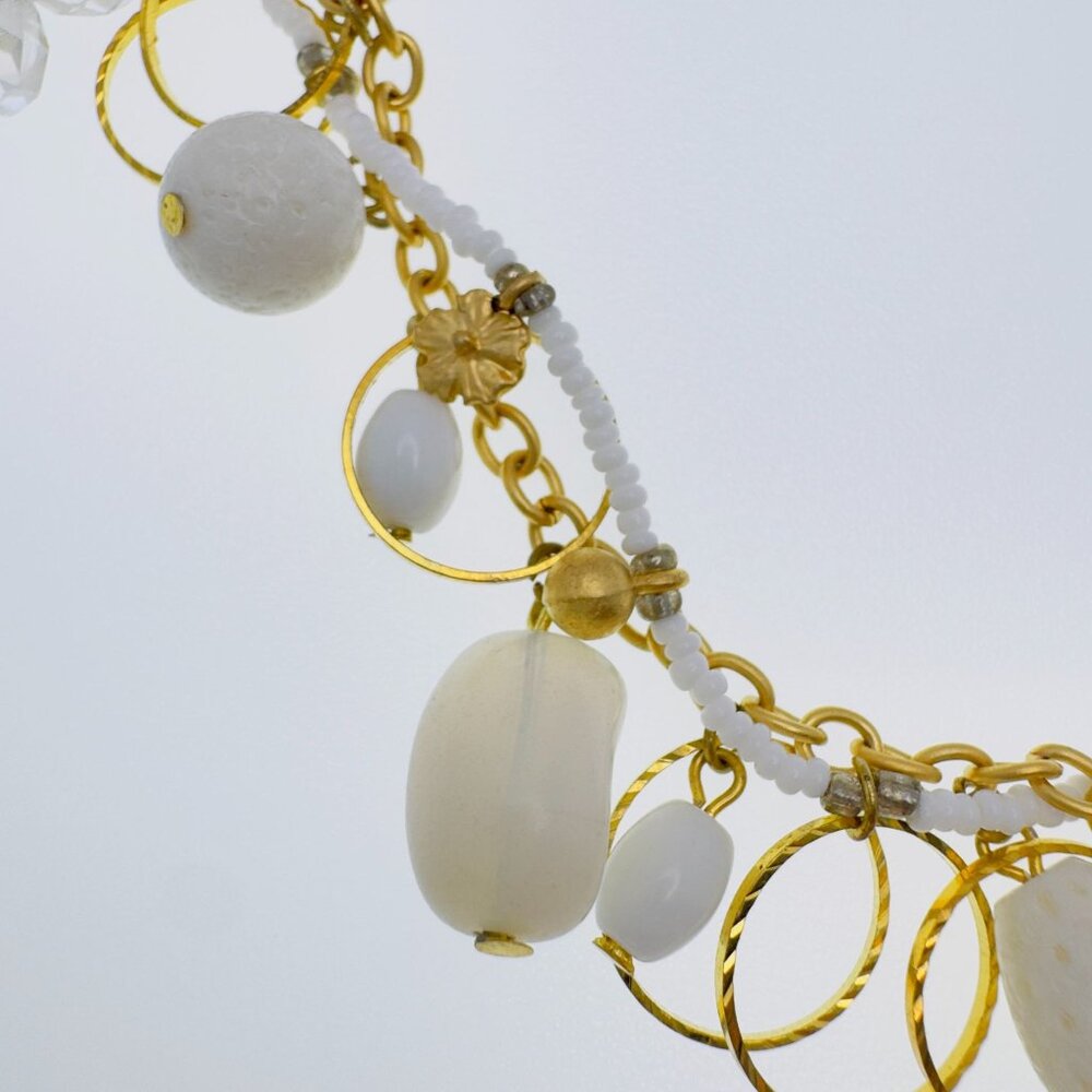 Gold & White Layered Necklace With Beads & Crystals Adjustable Lobster Clasp 18 - Picture 7 of 11